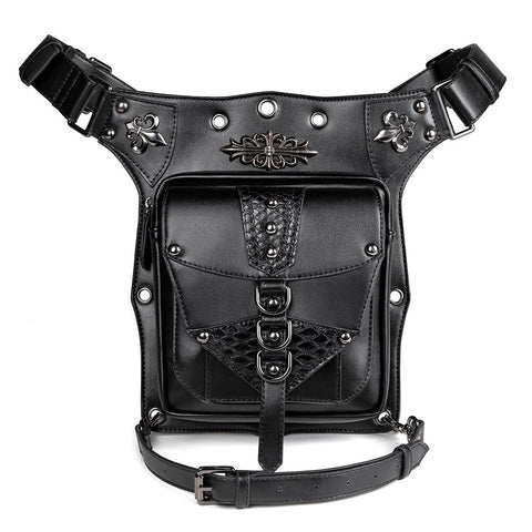 Cool SteamPunk Leather Waist Bag Retro Hiking Crossbody Bag Rock Men Women Gothic Black Fanny Packs Fashion Motorcycle Leg Bags