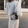 Pu Leather Cartoon Print Letter Women Fashion Shoulder Crossbody Handbags Ladies Casual Box Bag Clutch Top-handle Totes Bag