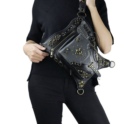 Steampunk Leather Men Thigh Drop Leg Bag Punk Rivet Motorcycle Women Messenger Bags Shoulder Crossbody Bag Waist Fanny Packs