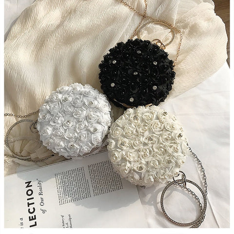 Pearl Flower Diamond Women Party Metal Crystal Clutches Evening Bags Wedding Bag Bridal Shoulder Handbag Wristlets Clutch Purse