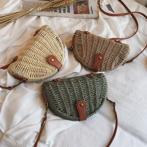 Bohemian Straw Bag Half Round Woven Handbag Crossbody Bags Handmade Rattan Shoulder Bag Holiday Beach Bag 2019 New Summer