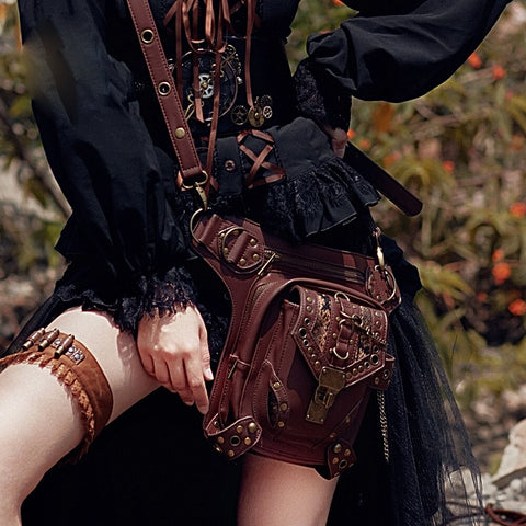 Carteras Mujer Leather Steam Punk Gothic Shoulder Bag Men Womens PU Leather Waist Bag Packs Unisex Messenger Bag Fashion Leg Bag