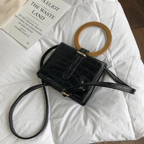 Elegant OL Square Crossbody Bags Mini Women Wooden Handle Handbag Brand Pu Leather Shoulder Bag Laides Messeng Bags