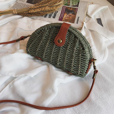 Bohemian Straw Bag Half Round Woven Handbag Crossbody Bags Handmade Rattan Shoulder Bag Holiday Beach Bag 2019 New Summer
