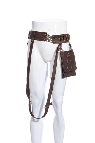 Steampunk Men's Vintage Waist Packs Coffee Rivet Adjustable Metal Buckle Long Strips Bag Party Cosplay