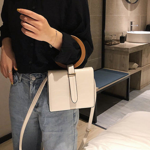 Elegant OL Square Crossbody Bags Mini Women Wooden Handle Handbag Brand Pu Leather Shoulder Bag Laides Messeng Bags